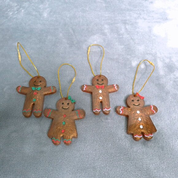 Handmade Resin Gingerbread Man & Woman Christmas Ornaments Set Of 4 Hand Painted - Picture 2 of 10